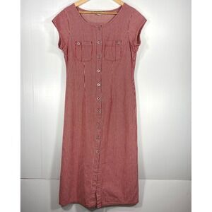 Anthro Isabella Bird Red White Stripe Denim Button Front Midi Dress Womens 12